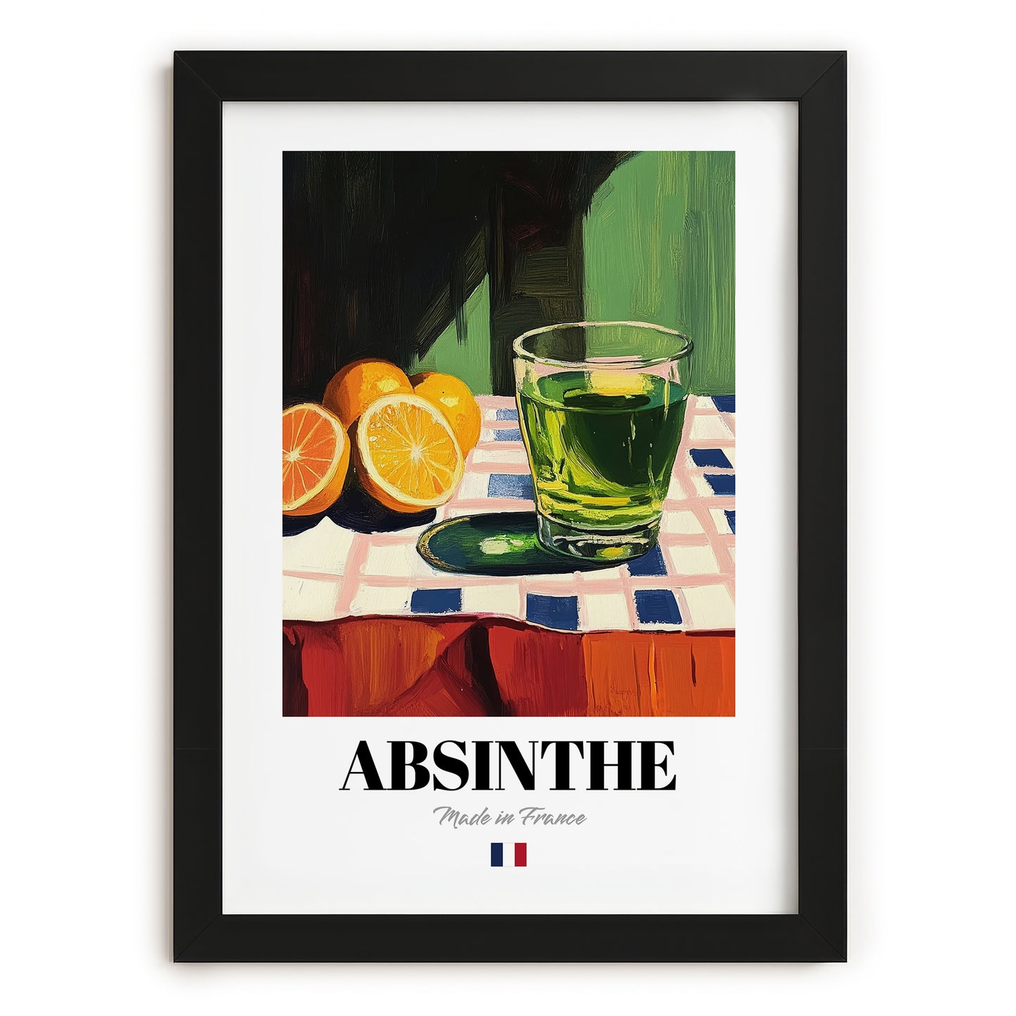 Absinthe – French Spirit Drink, Rooftop Terrace Wall Art, in sleek black frame