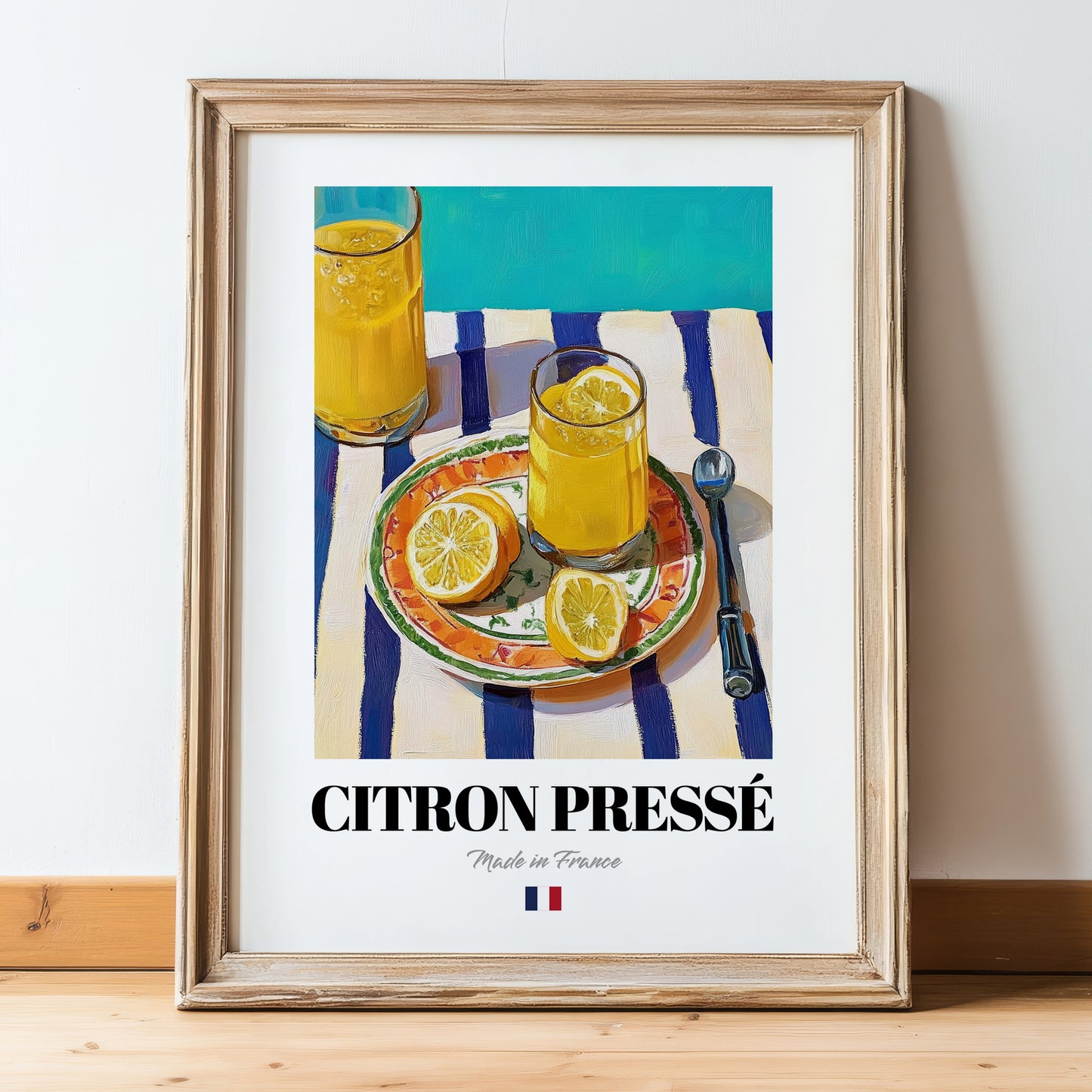Citron Pressé – French Beverage Drink, Hotel Lobby Still Life, in wooden frame leaning on the floor