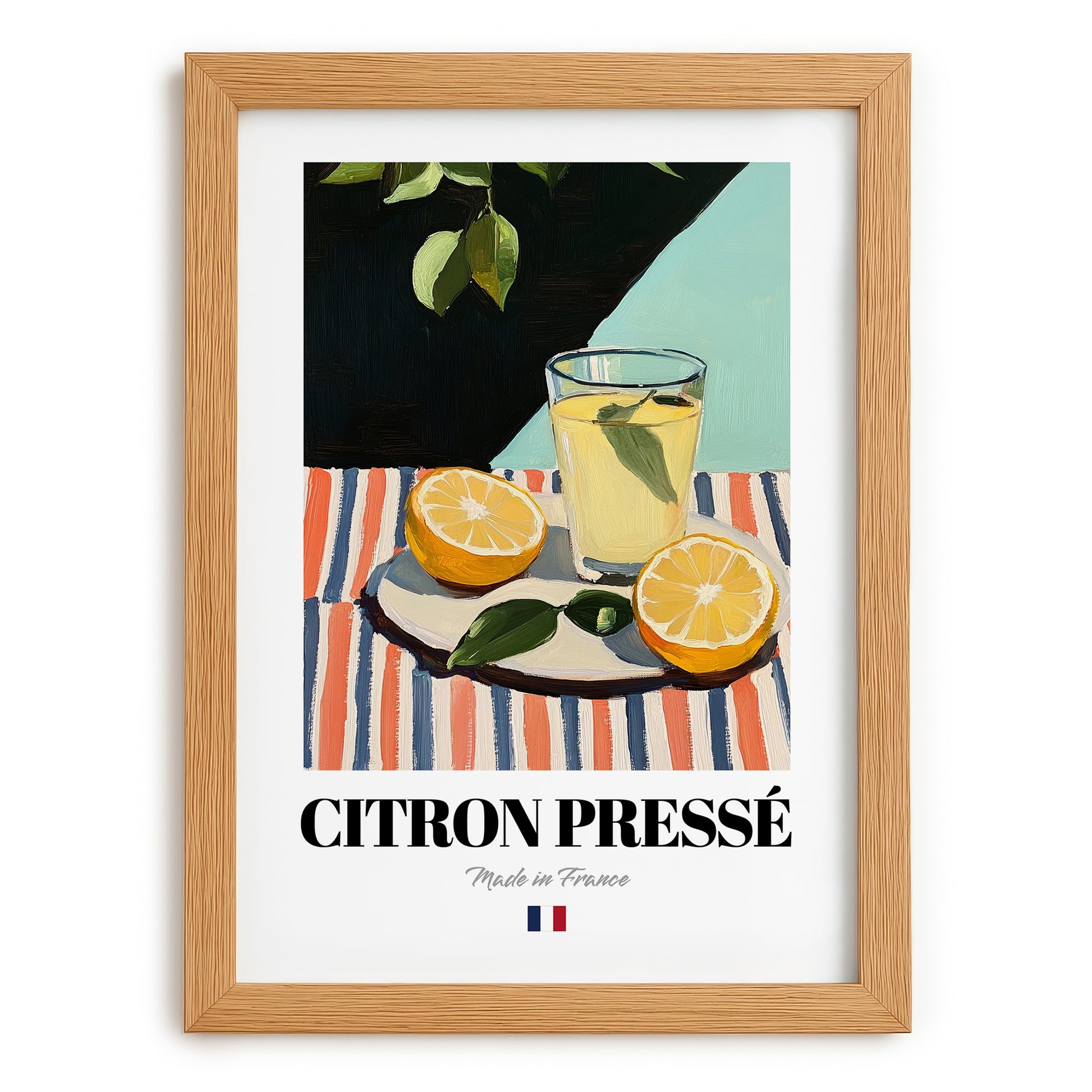 Citron Pressé – French Beverage Drink, Jazz Bar Illustration, set in oak frame