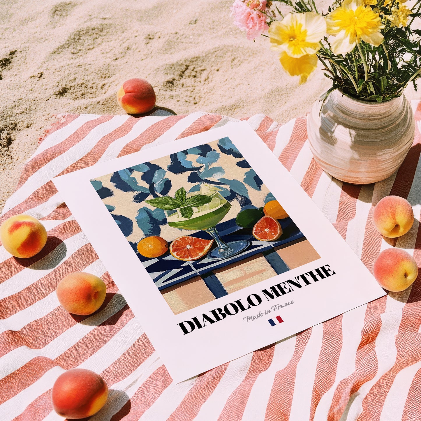 Diabolo Menthe – French Beverage Drink, Beach Bar Poster, unframed on coastal sand