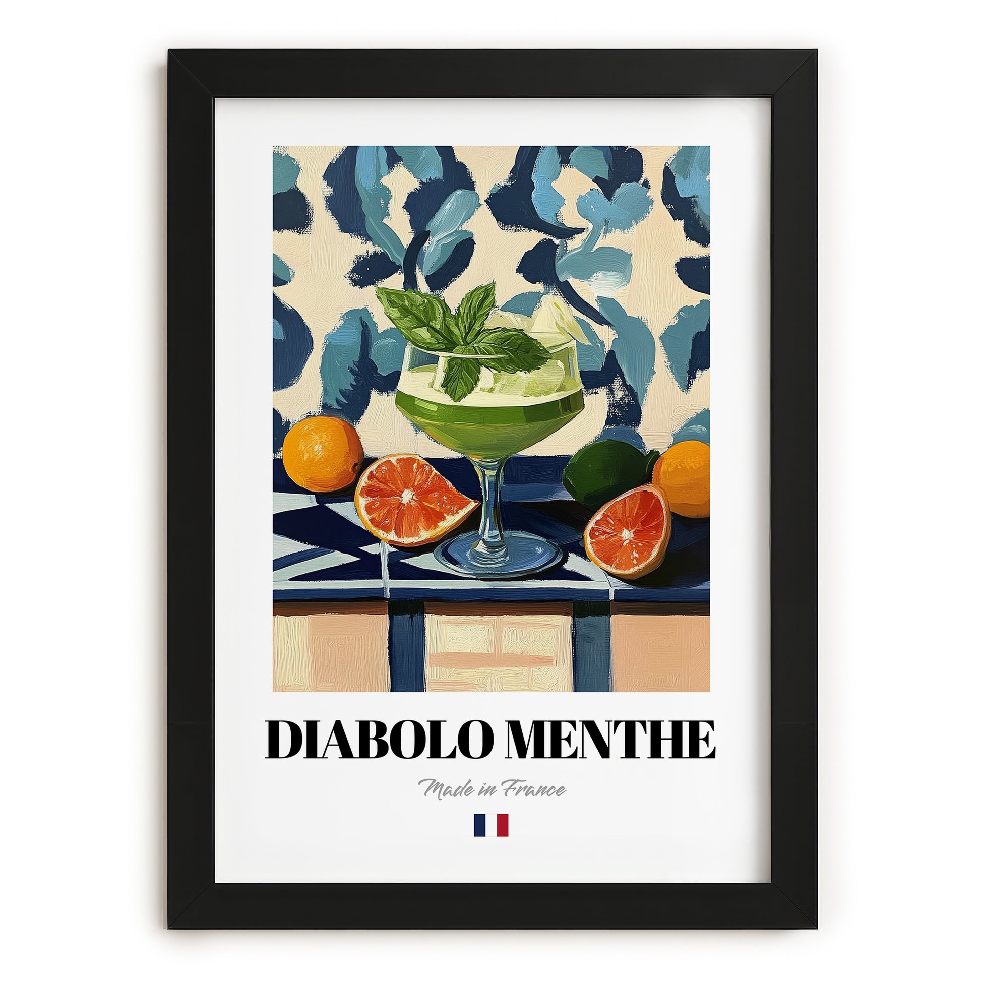 Diabolo Menthe – French Beverage Drink, Beach Bar Poster, in sleek black frame