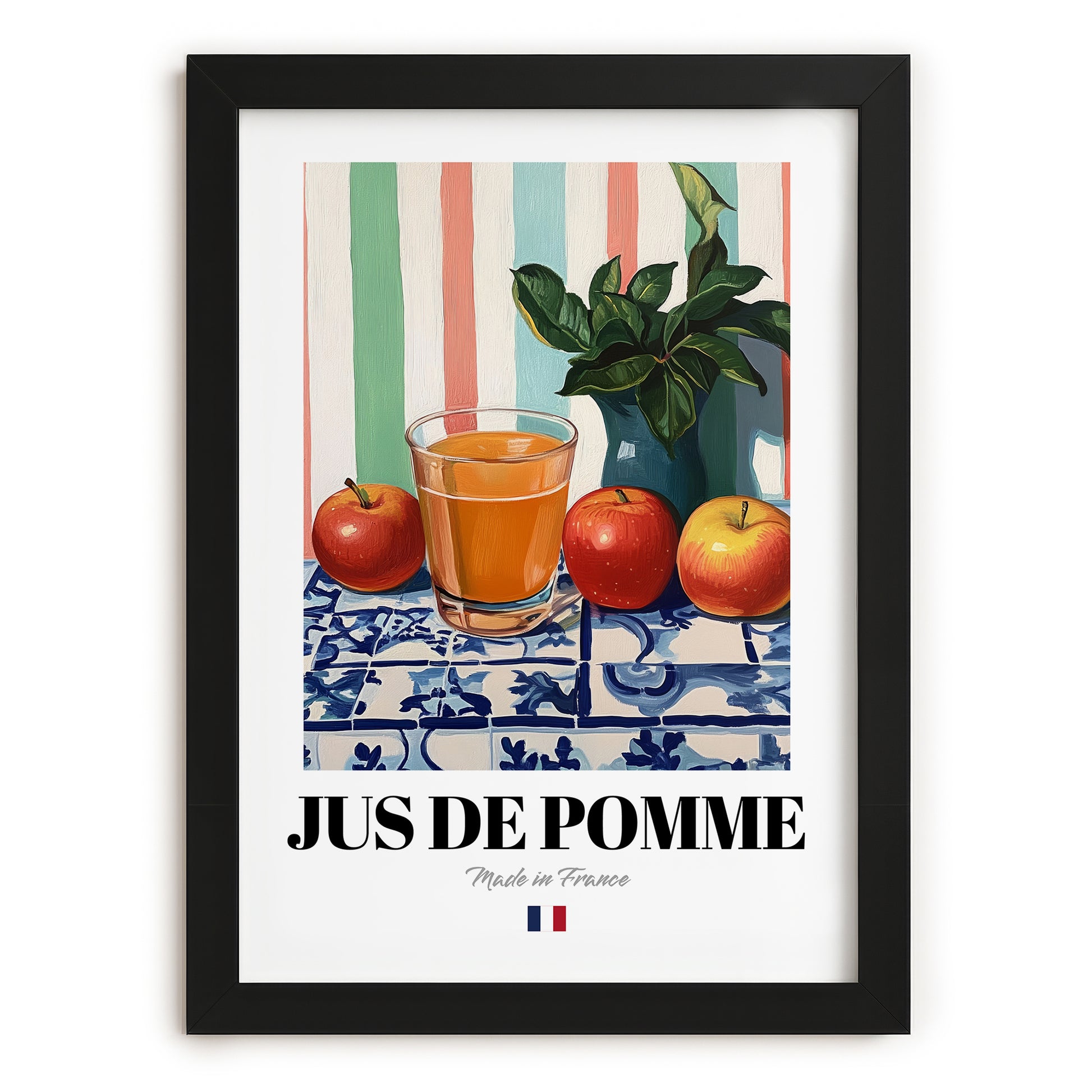 Jus de Pomme – French Beverage Drink, Jazz Bar Poster, in sleek black frame