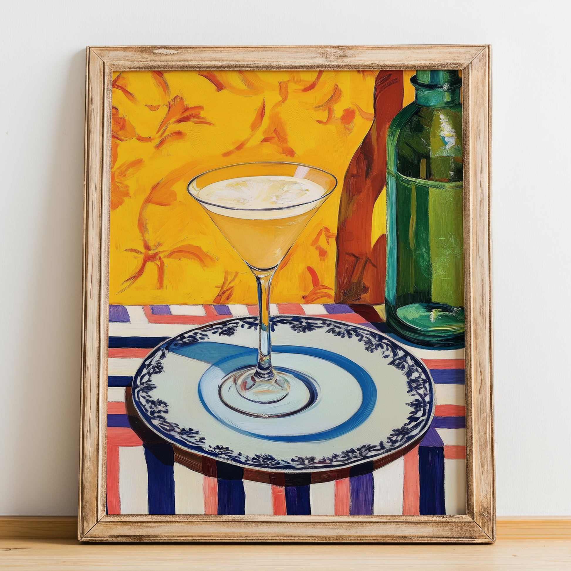 French 75 – French Cocktail Drink, Sky Bar Art, no-text version framed in wood