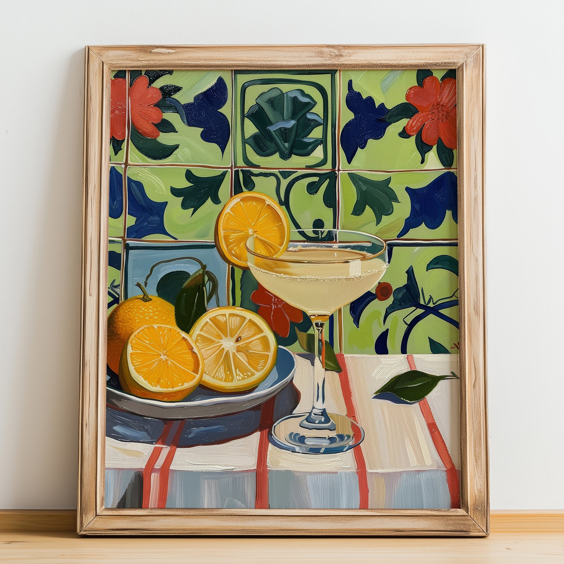 French 75 – French Cocktail Drink, Beach Bar Art, no-text version framed in wood