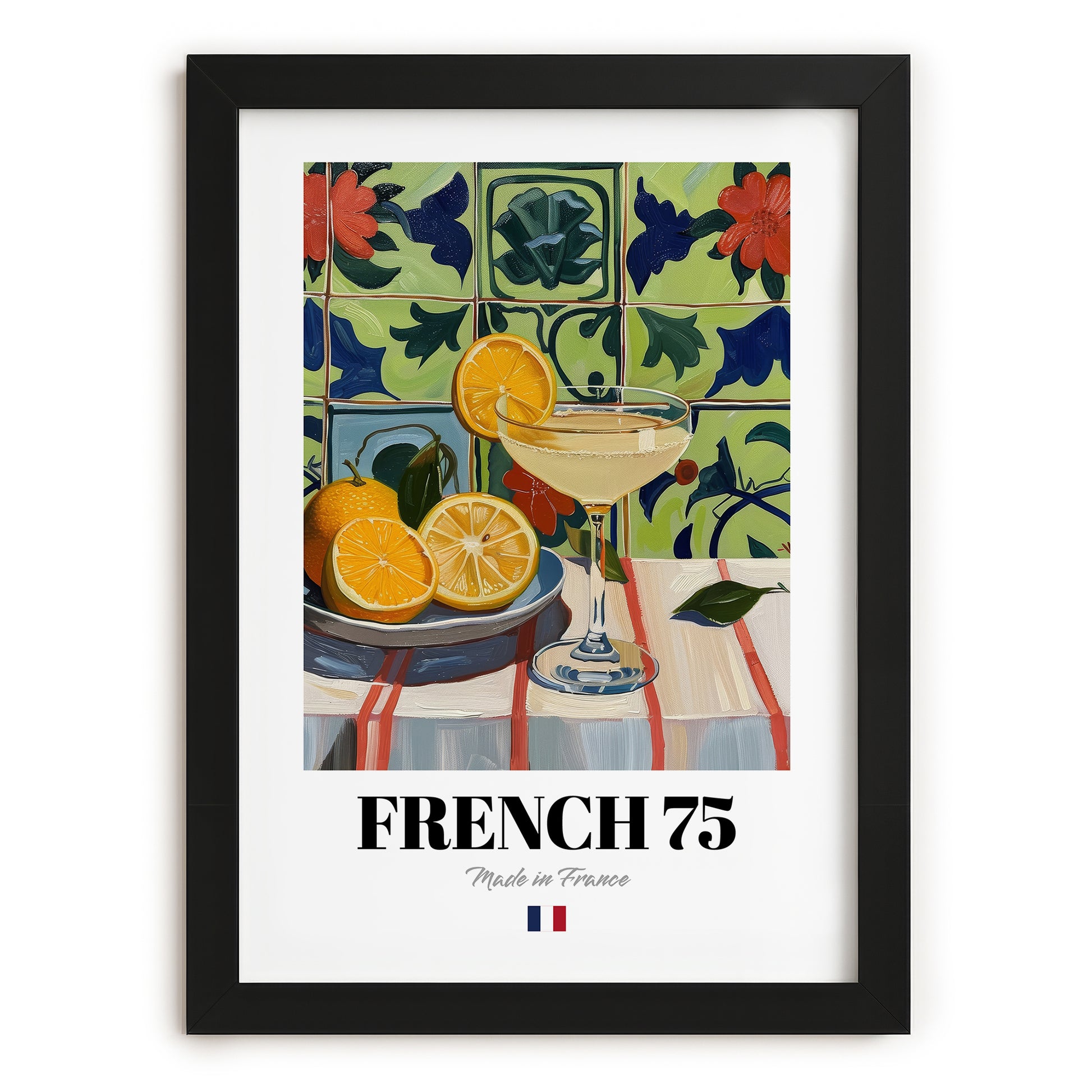 French 75 – French Cocktail Drink, Beach Bar Art, in sleek black frame