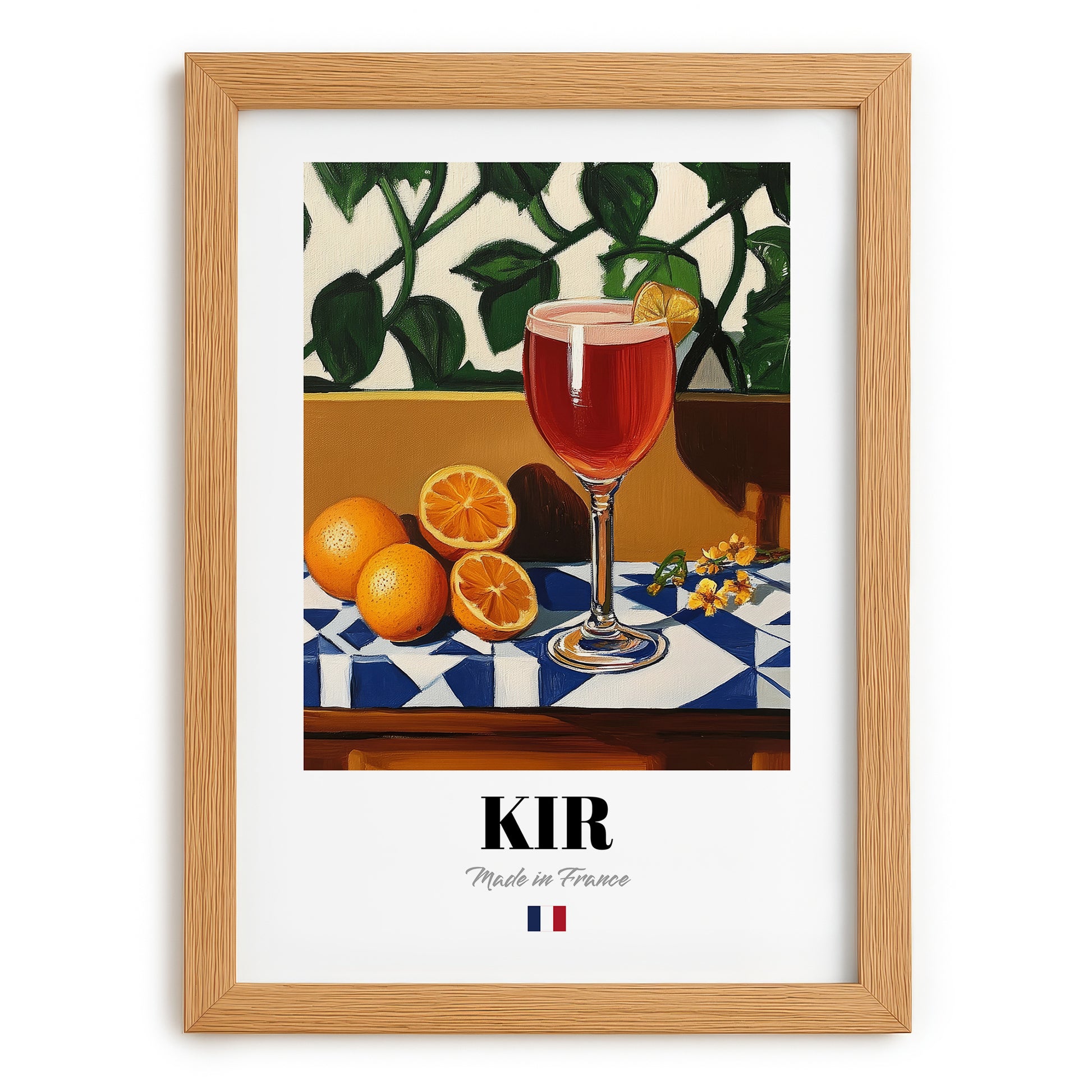 Kir – French Cocktail Drink, Hotel Lobby Poster, set in oak frame