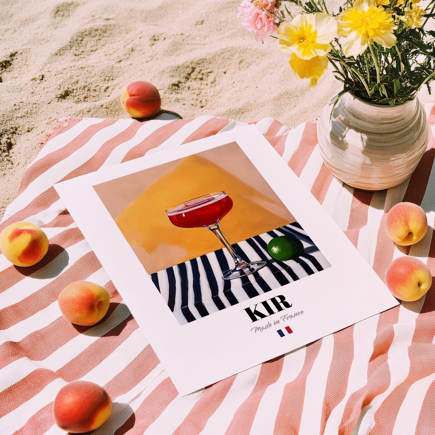 Kir – French Cocktail Drink, Beach Bar Still Life, unframed on coastal sand