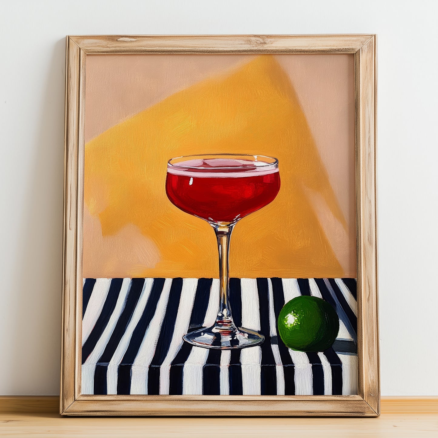 Kir – French Cocktail Drink, Beach Bar Still Life, no-text version framed in wood