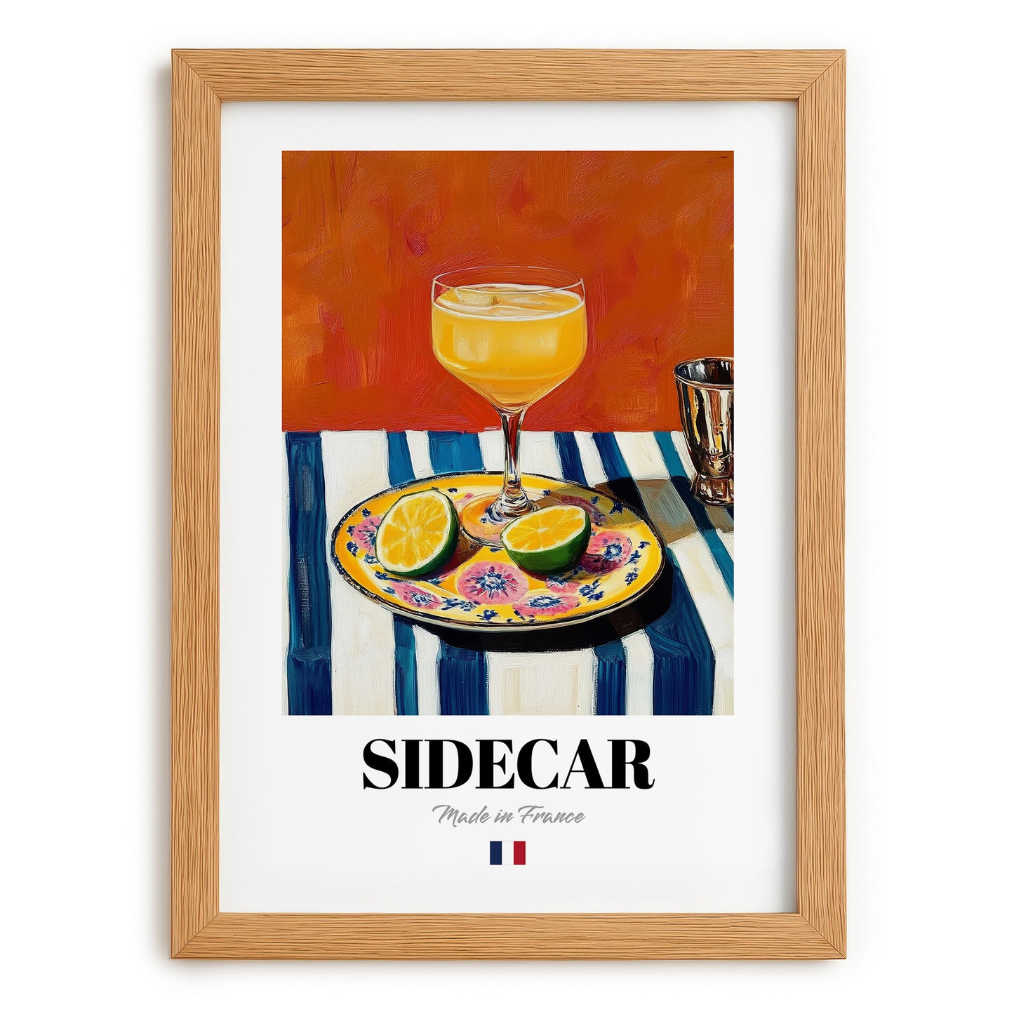 Sidecar – French Cocktail Drink, Sky Bar Poster, set in oak frame