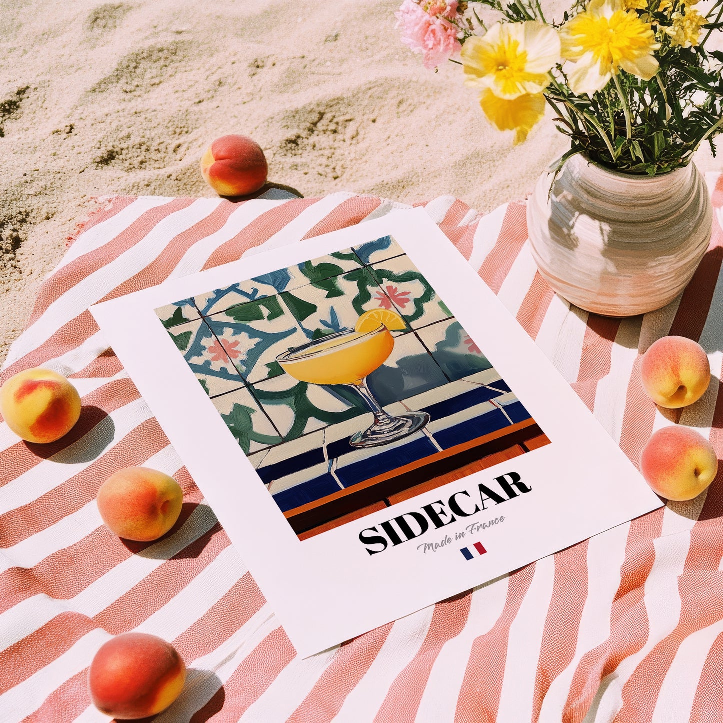 Sidecar – French Cocktail Drink, Beach Bar Print, unframed on coastal sand