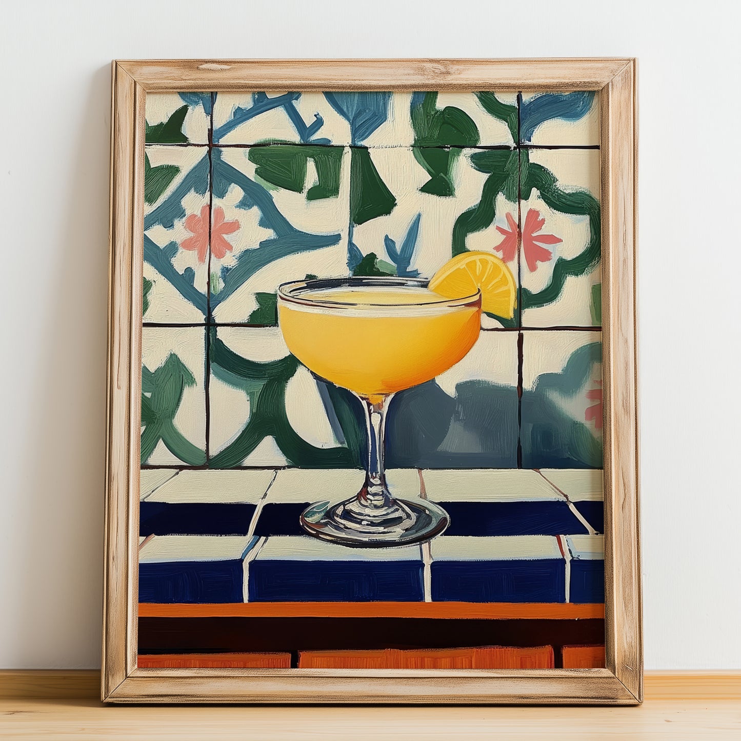 Sidecar – French Cocktail Drink, Beach Bar Print, no-text version framed in wood