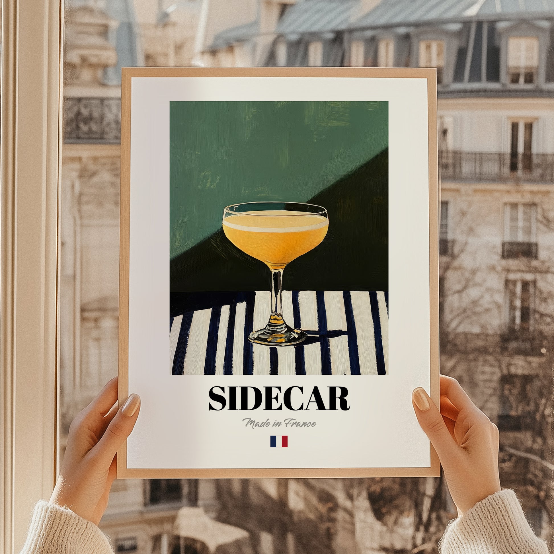 Sidecar – French Cocktail Drink, Cocktail Lounge Wall Art, styled in a charming Paris street view