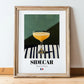 Sidecar – French Cocktail Drink, Cocktail Lounge Wall Art, in wooden frame leaning on the floor