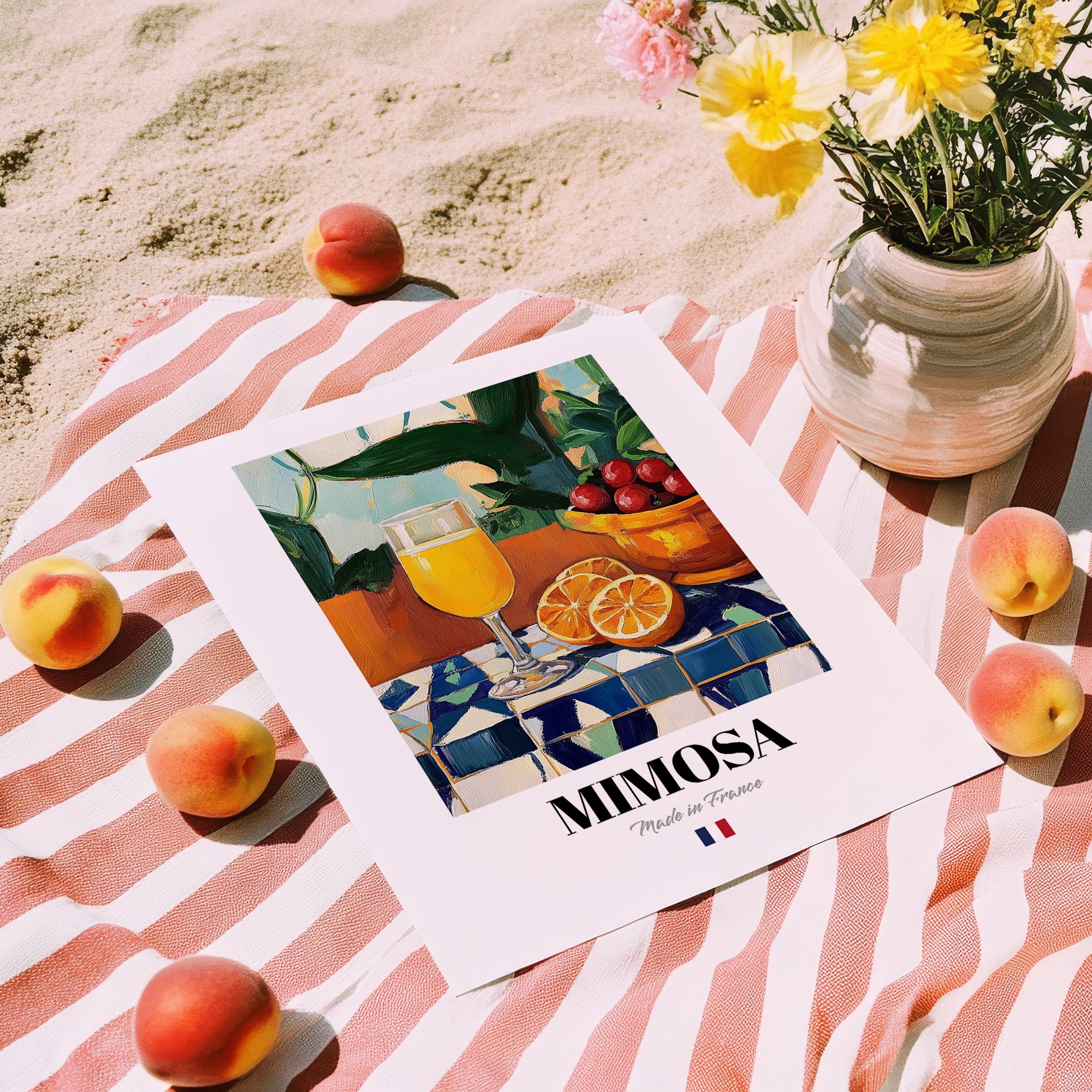 Mimosa – French Cocktail Drink, Beach Bar Wall Art, unframed on coastal sand