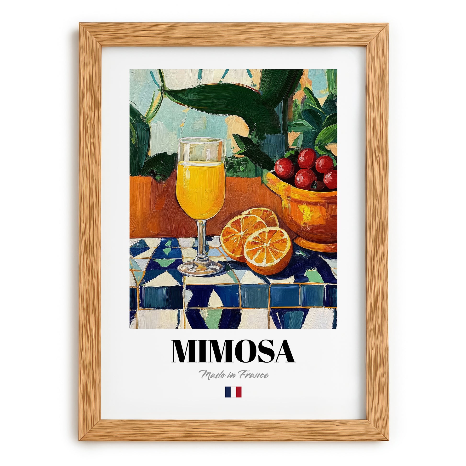 Mimosa – French Cocktail Drink, Beach Bar Wall Art, set in oak frame