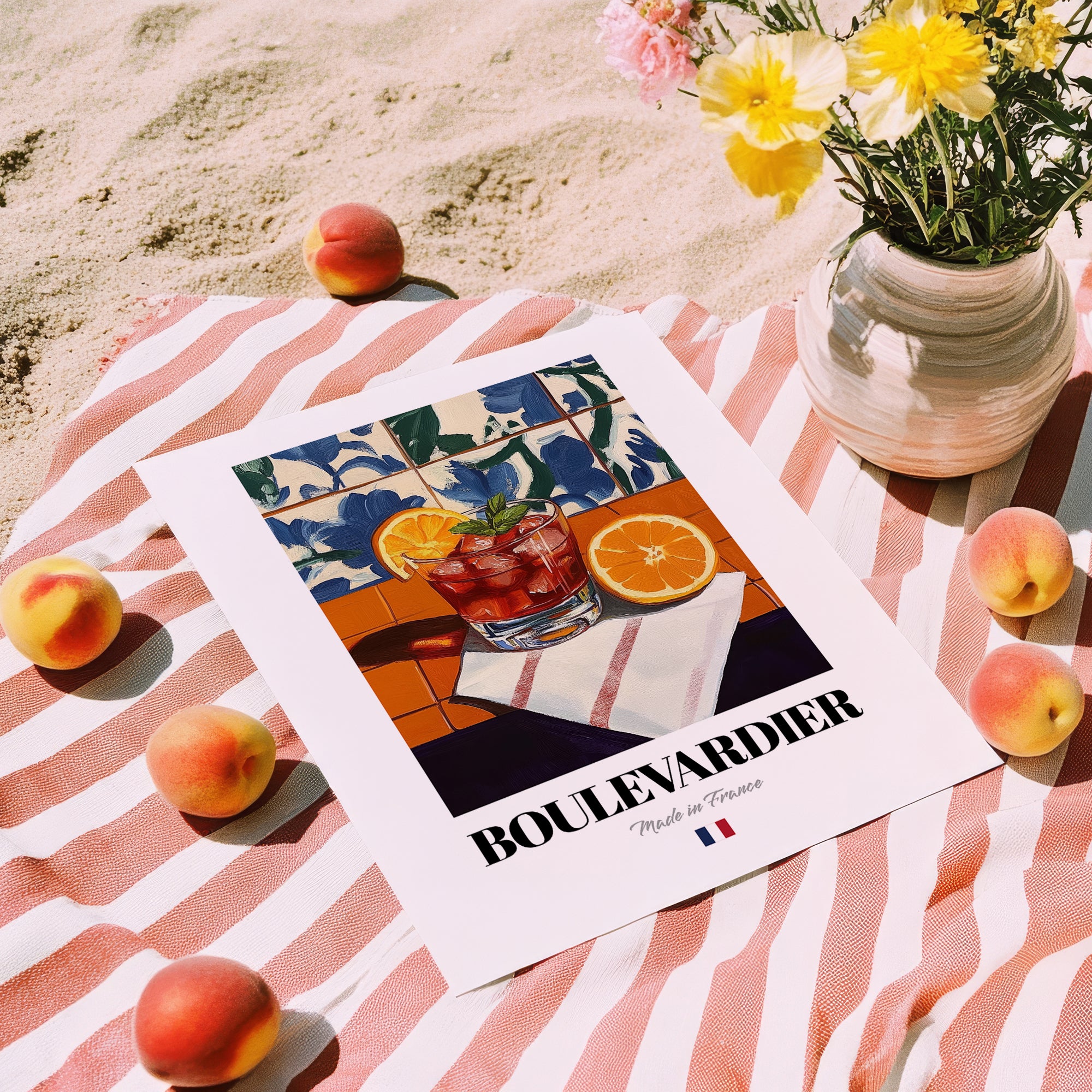 Boulevardier – French Cocktail Drink, Speakeasy Print, unframed on coastal sand