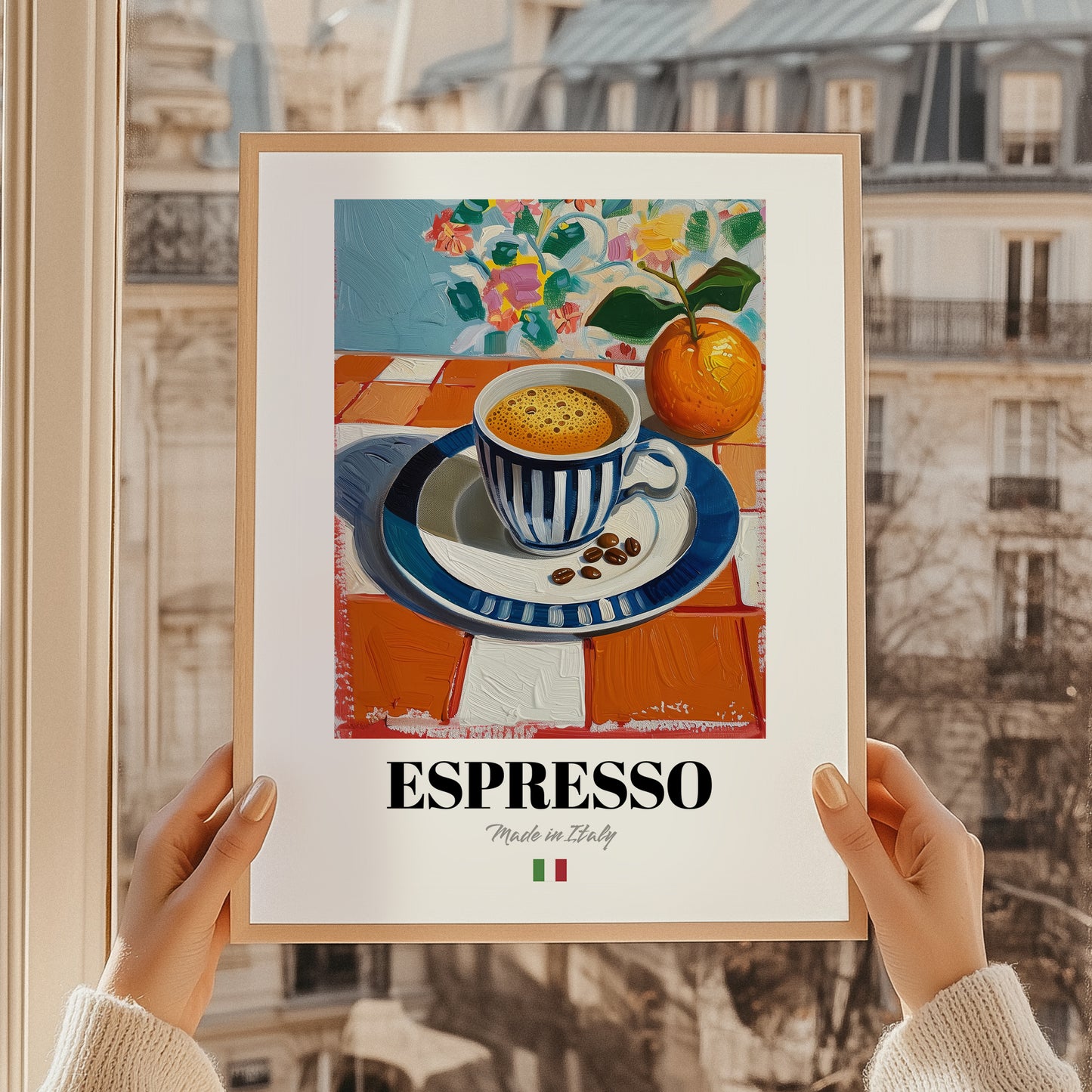 Espresso – Italian Coffee, Café Illustration, styled in a charming Paris street view