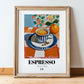 Espresso – Italian Coffee, Café Illustration, in wooden frame leaning on the floor