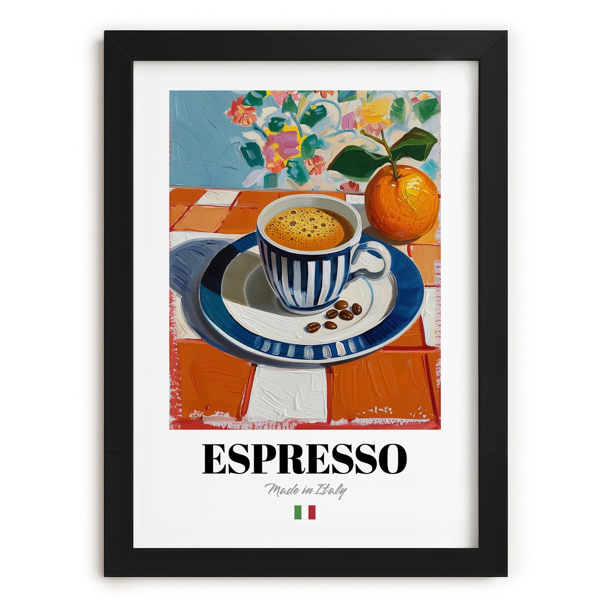 Espresso – Italian Coffee, Café Illustration, in sleek black frame
