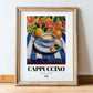 Cappuccino – Italian Coffee, Café Print, in wooden frame leaning on the floor