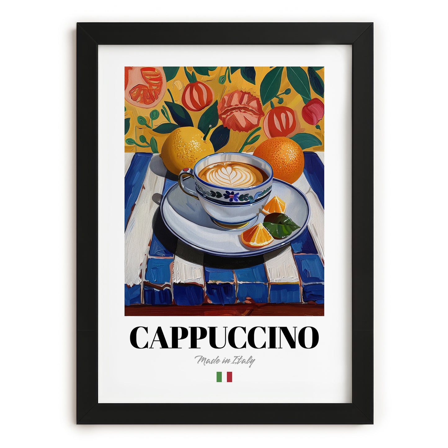Cappuccino – Italian Coffee, Café Print, in sleek black frame