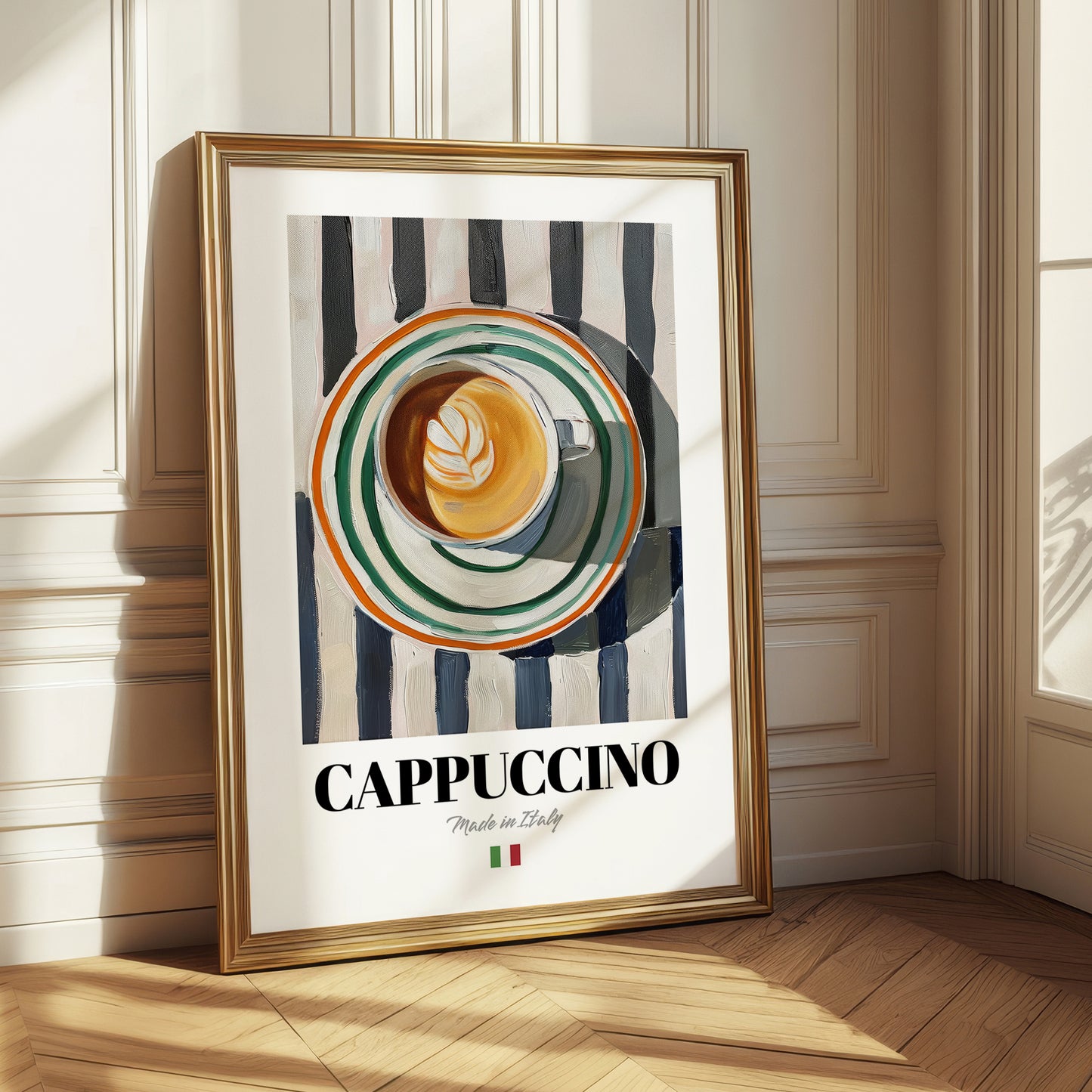 Cappuccino Lot #2 - Café italien sur nappe rayée