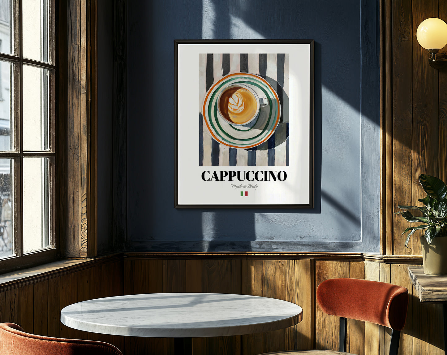Cappuccino Lot #2 - Café italien sur nappe rayée