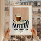 Macchiato – Italian Coffee, Coffeehouse Poster, styled in a charming Paris street view