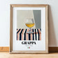 Grappa – Italian Spirit Drink, Rooftop Terrace Illustration, in wooden frame leaning on the floor
