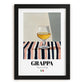 Grappa – Italian Spirit Drink, Rooftop Terrace Illustration, in sleek black frame