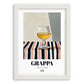Grappa – Italian Spirit Drink, Rooftop Terrace Illustration, placed in minimal white frame