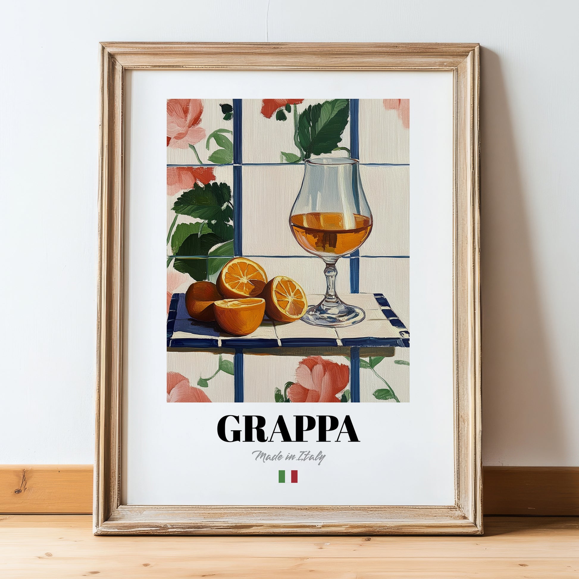 Grappa – Italian Spirit Drink, Hotel Lobby Wall Decor, in wooden frame leaning on the floor