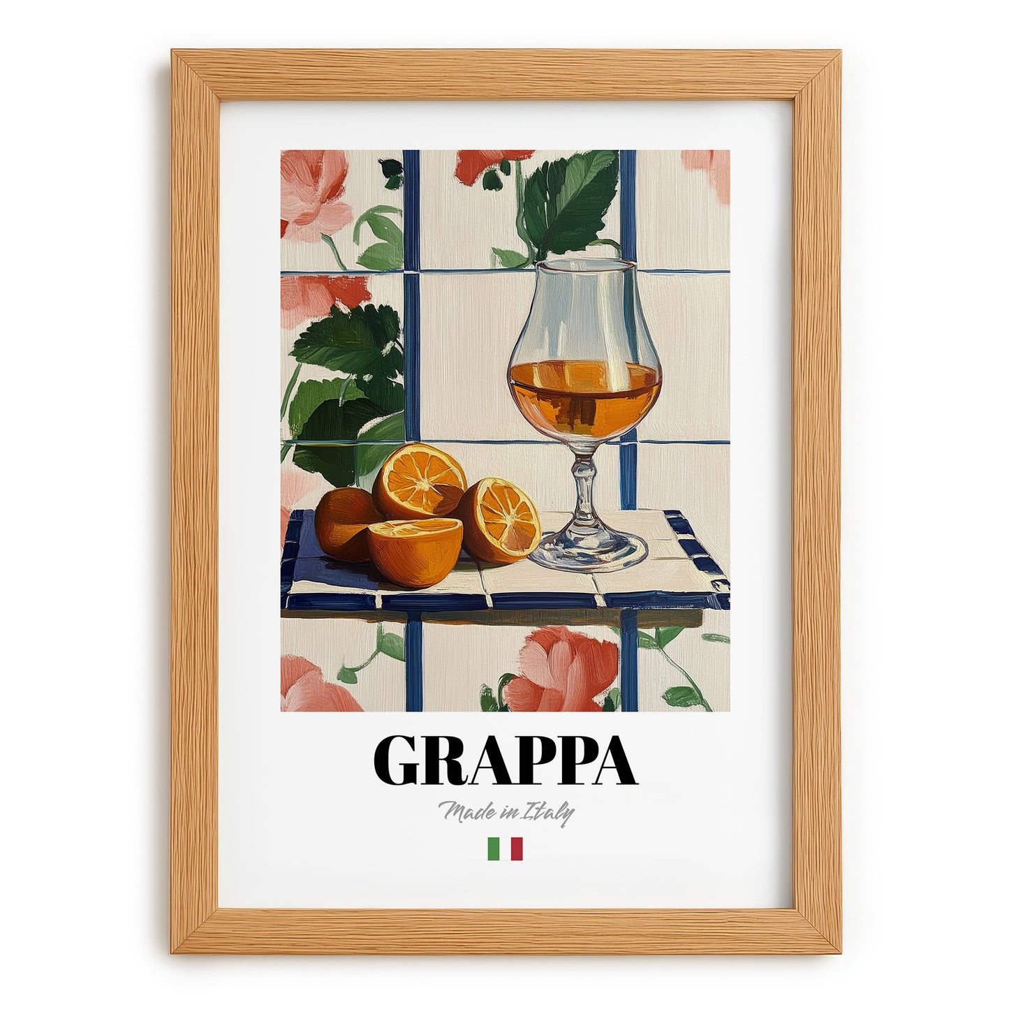 Grappa – Italian Spirit Drink, Hotel Lobby Wall Decor, set in oak frame