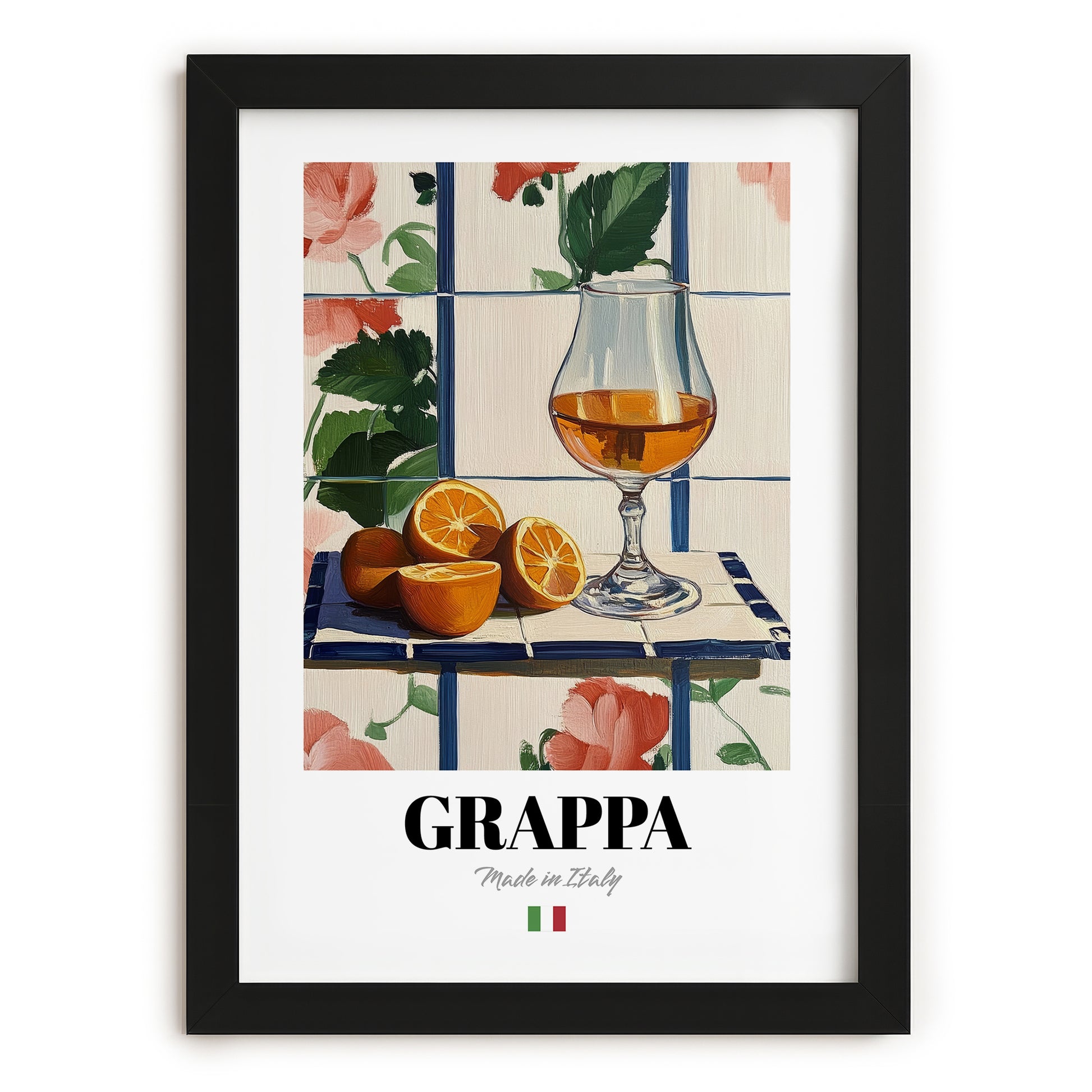Grappa – Italian Spirit Drink, Hotel Lobby Wall Decor, in sleek black frame