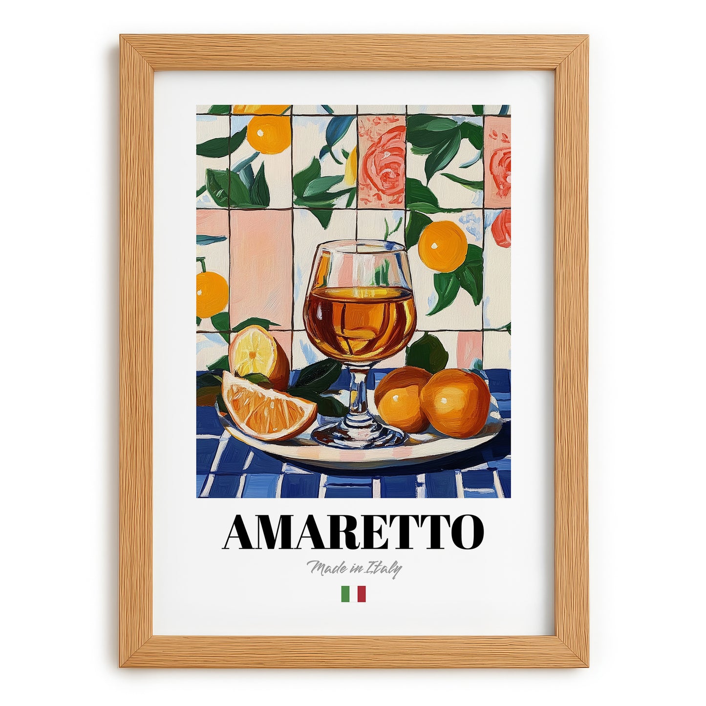 Amaretto – Italian Liqueur Drink, Hotel Lobby Poster, set in oak frame