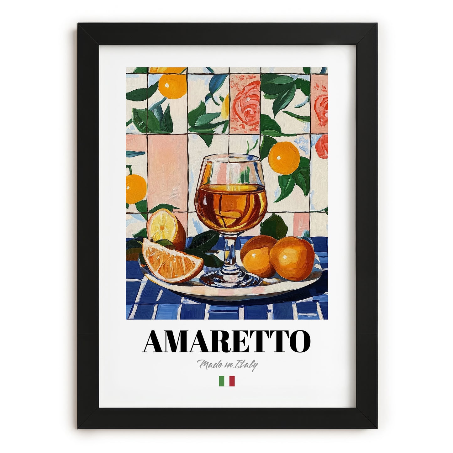 Amaretto – Italian Liqueur Drink, Hotel Lobby Poster, in sleek black frame
