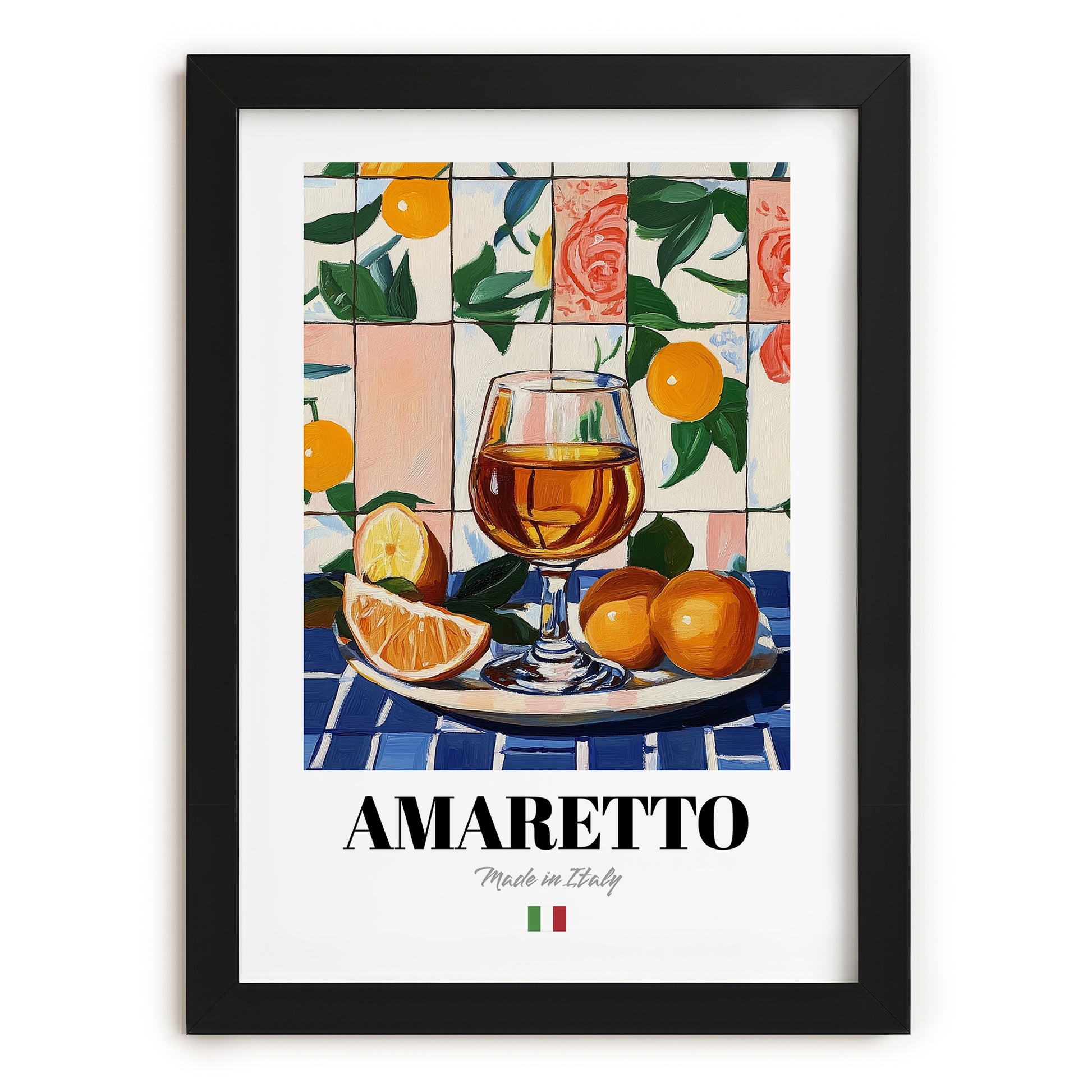 Amaretto – Italian Liqueur Drink, Hotel Lobby Poster, in sleek black frame