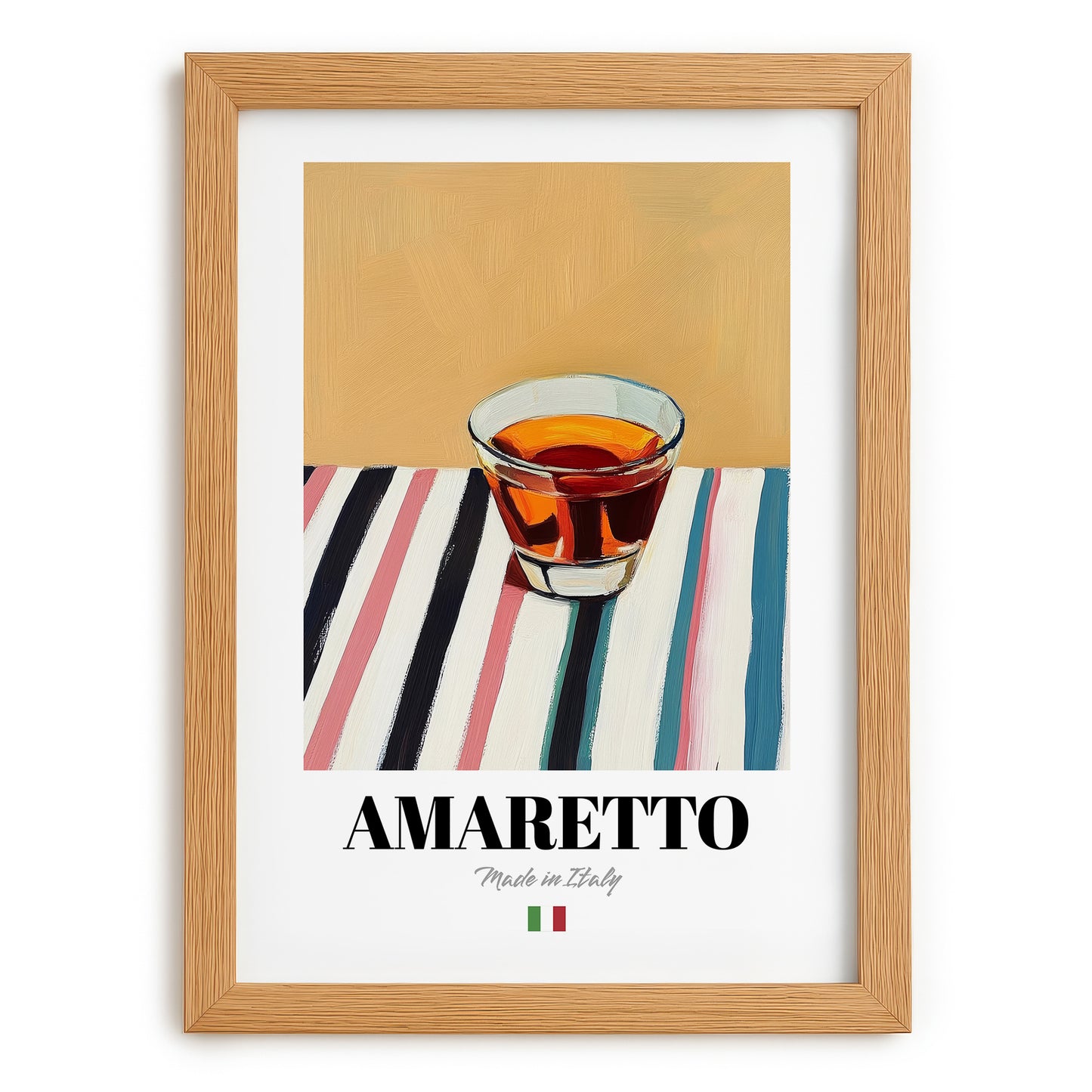 Amaretto – Italian Liqueur Drink, Cocktail Lounge Wall Art, set in oak frame