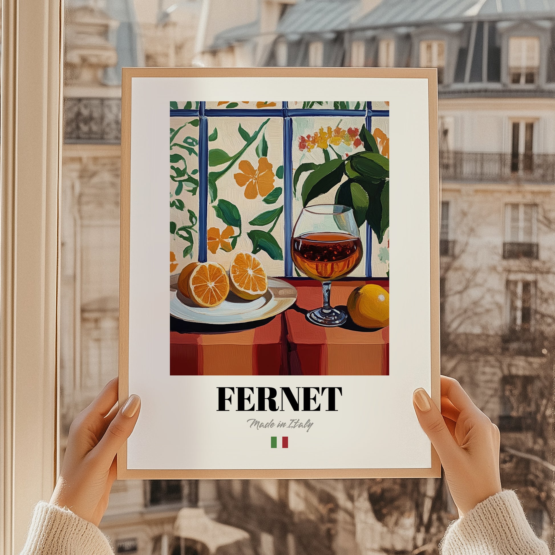 Fernet – Italian Liqueur Drink, Hotel Lobby Print, styled in a charming Paris street view