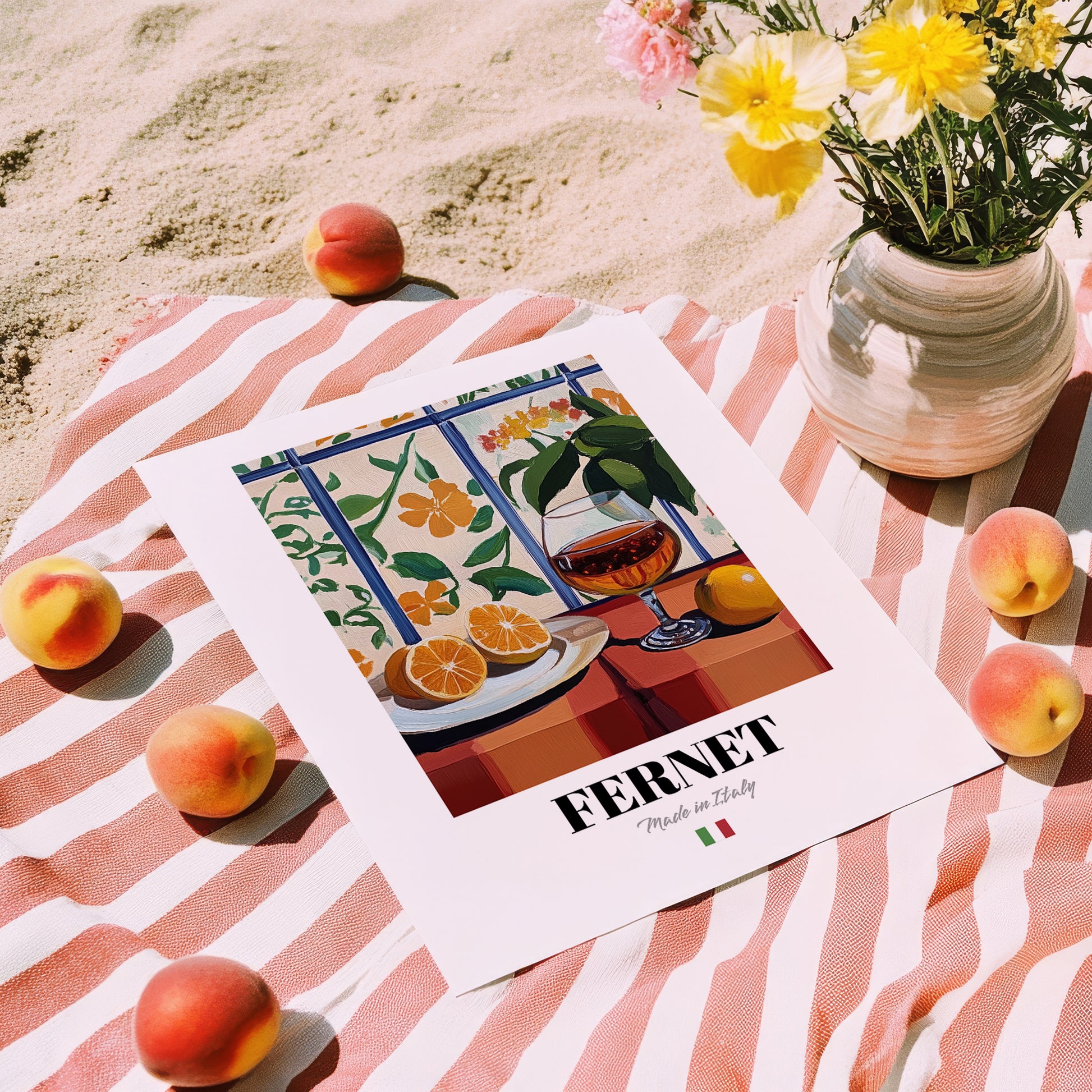 Fernet – Italian Liqueur Drink, Hotel Lobby Print, unframed on coastal sand