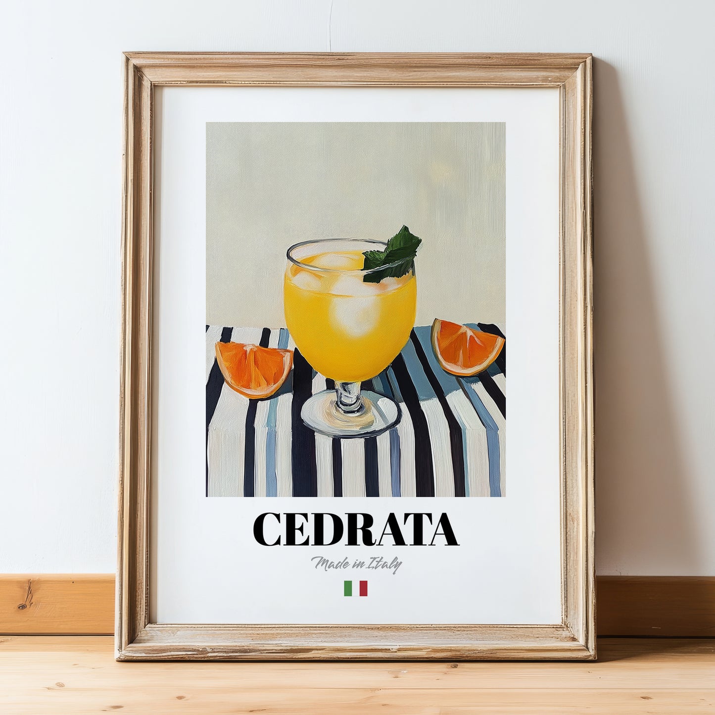 Cedrata – Italian Beverage Drink, Jazz Bar Print, in wooden frame leaning on the floor