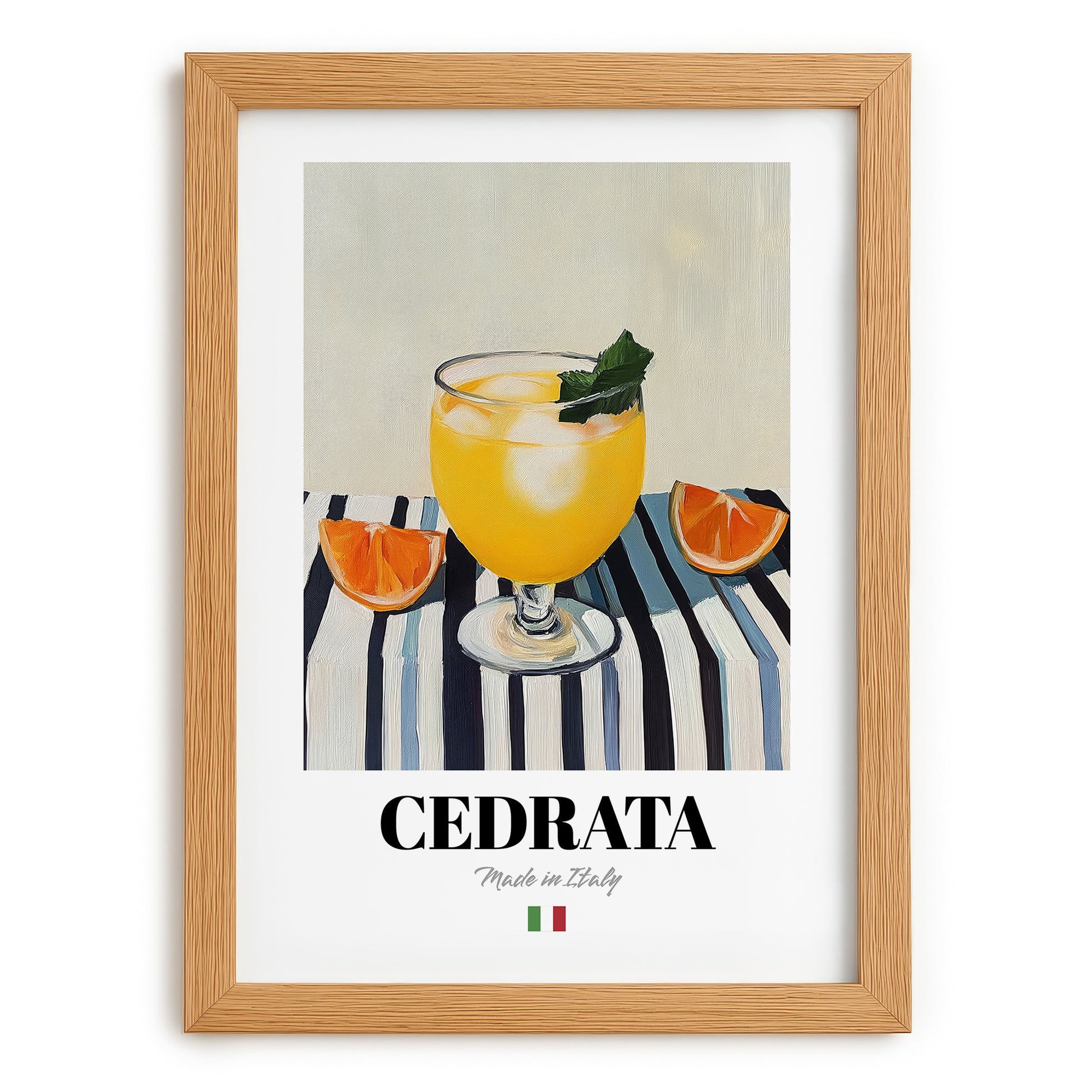 Cedrata – Italian Beverage Drink, Jazz Bar Print, set in oak frame