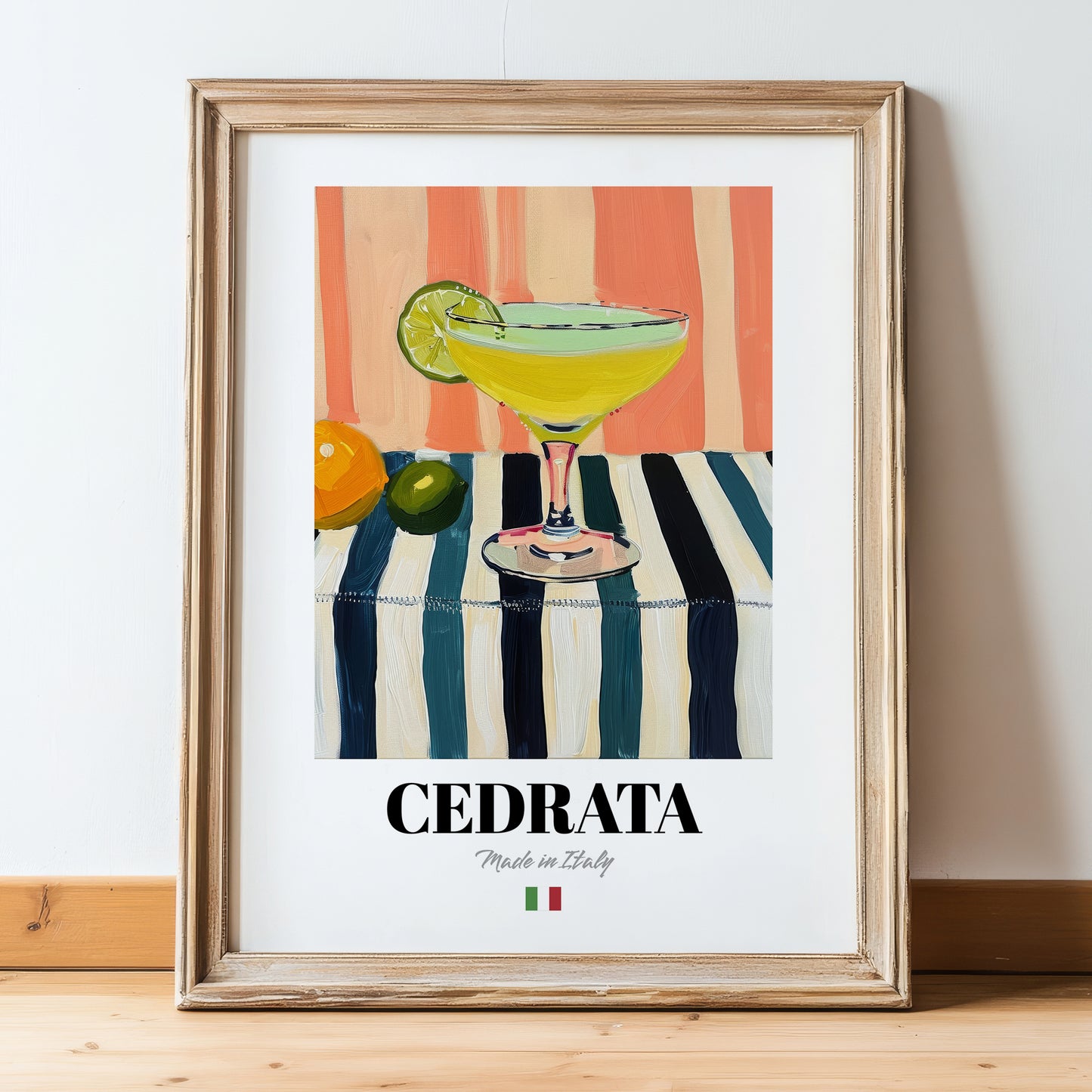 Cedrata – Italian Beverage Drink, Sky Bar Wall Art, in wooden frame leaning on the floor