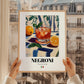 Negroni – Italian Cocktail Drink, Sky Bar Poster, styled in a charming Paris street view
