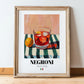 Negroni – Italian Cocktail Drink, Cocktail Lounge Poster, in wooden frame leaning on the floor