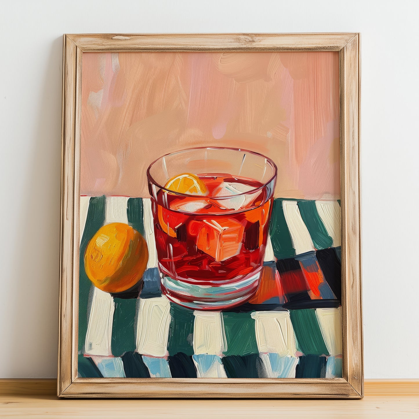 Negroni – Italian Cocktail Drink, Cocktail Lounge Poster, no-text version framed in wood