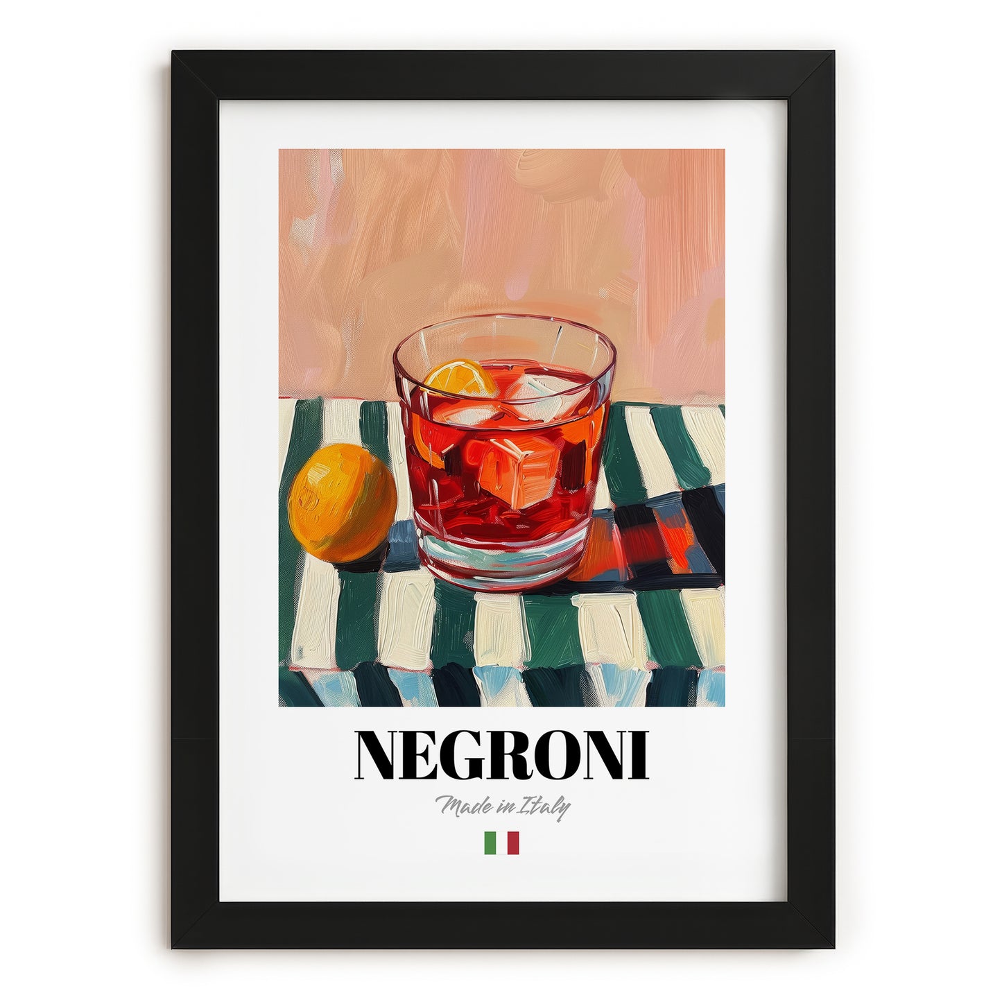 Negroni – Italian Cocktail Drink, Cocktail Lounge Poster, in sleek black frame