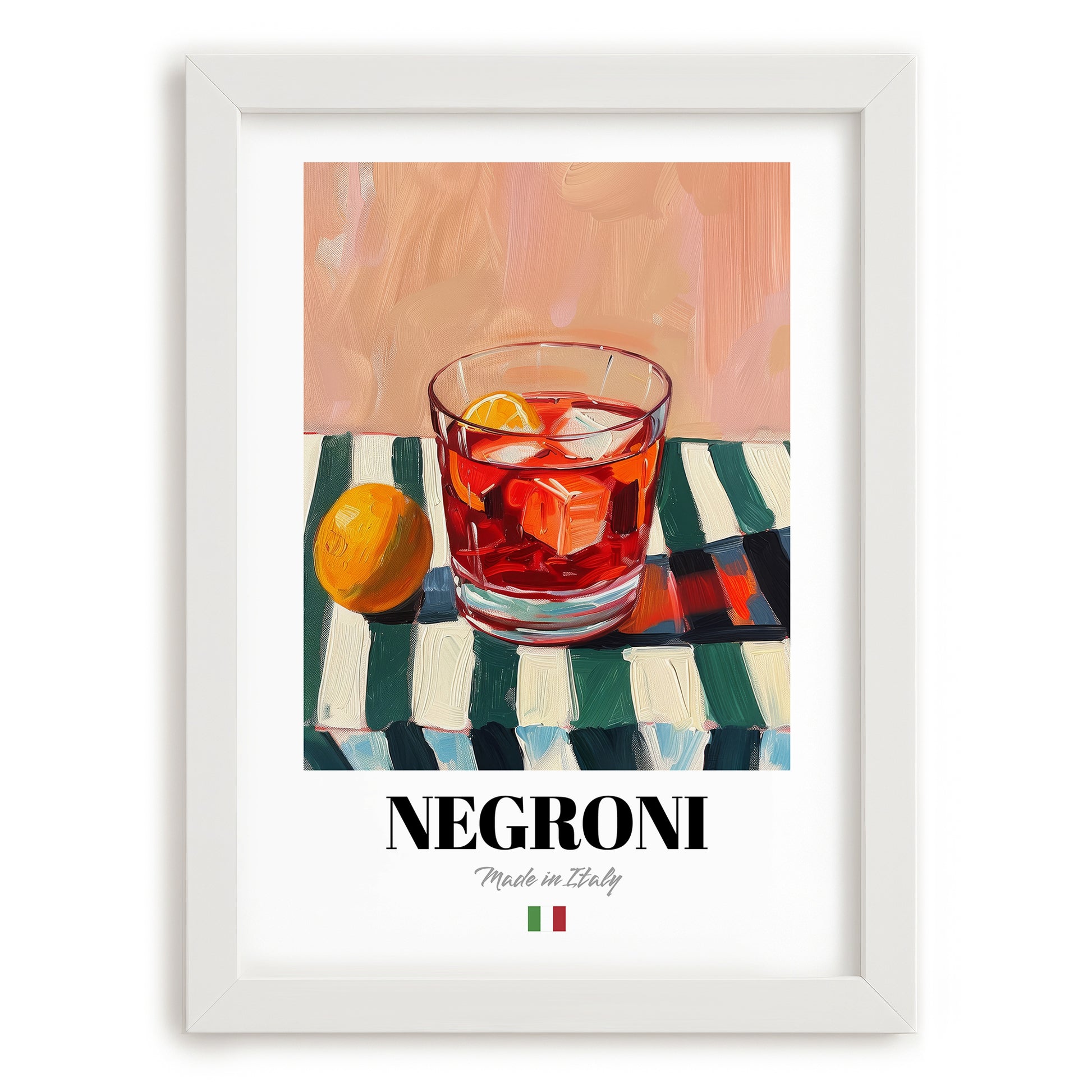 Negroni – Italian Cocktail Drink, Cocktail Lounge Poster, placed in minimal white frame