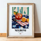 Negroni – Italian Cocktail Drink, Beach Bar Illustration, in wooden frame leaning on the floor