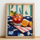 Negroni – Italian Cocktail Drink, Beach Bar Illustration, no-text version framed in wood